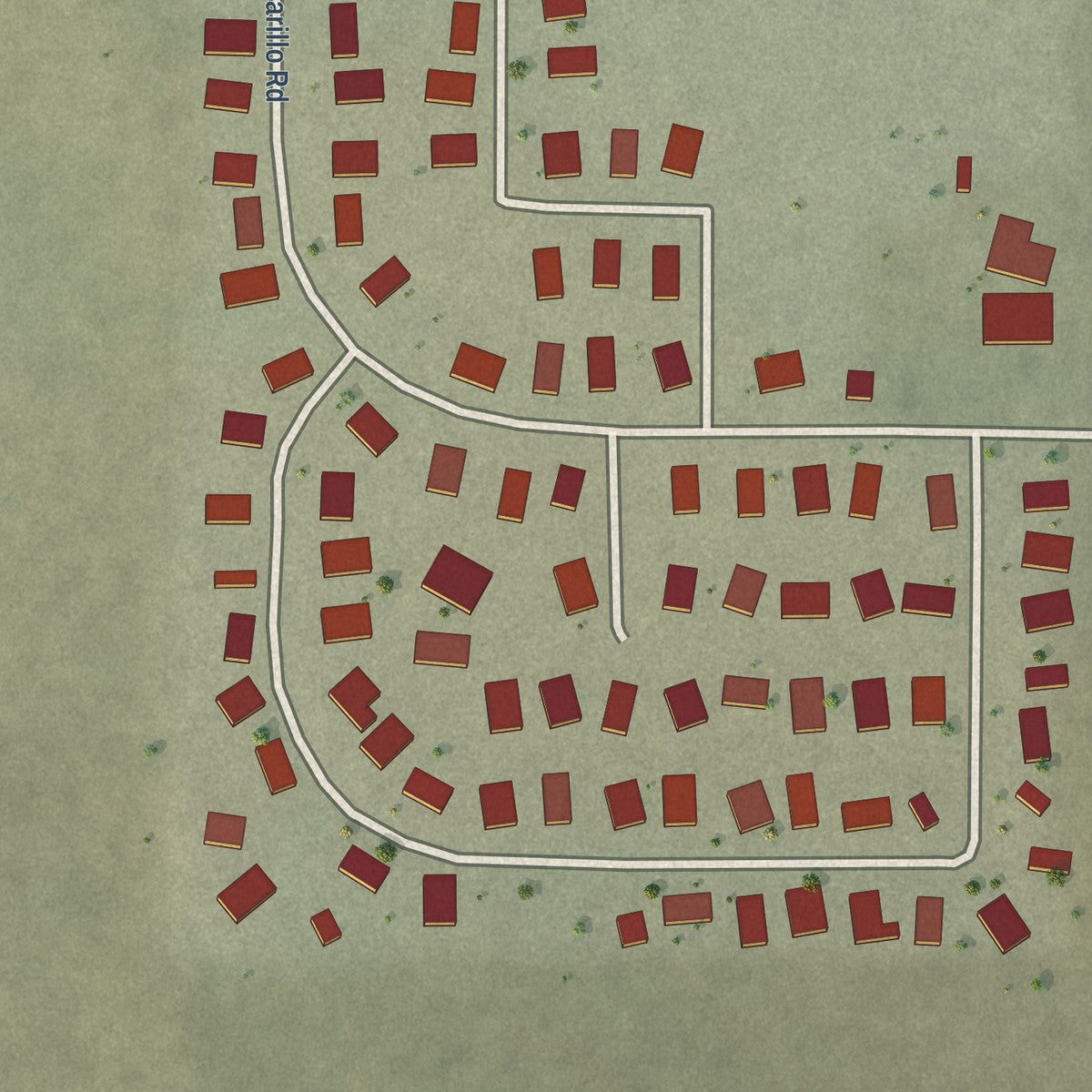 Close-up of the map of Ojo Amarillo, New Mexico print showing street and building detail