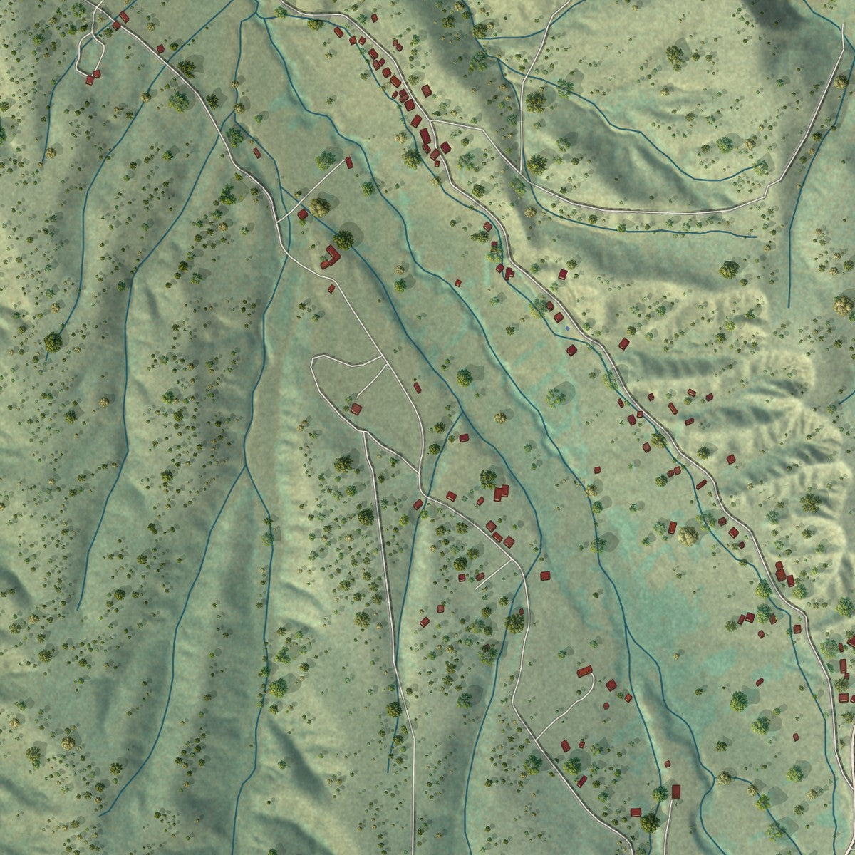 Close-up of the map of Ojo Sarco, New Mexico print showing street and building detail