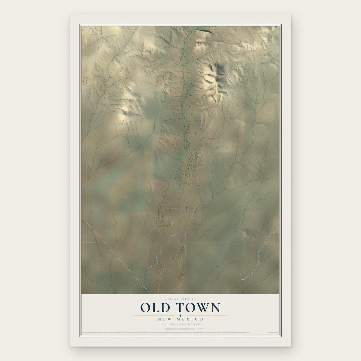 Old Town, New Mexico map print, the full design