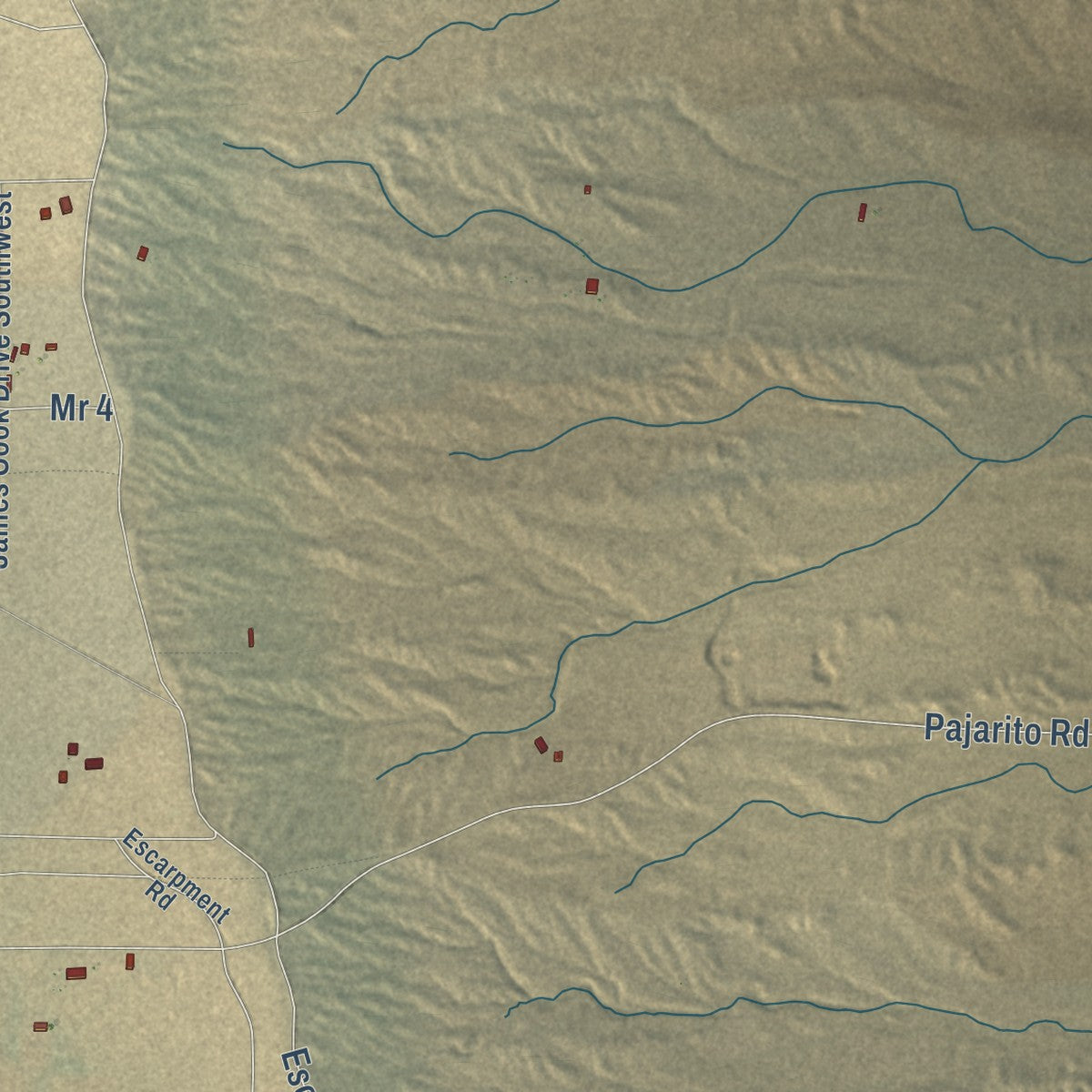 Close-up of the map of Pajarito Mesa, New Mexico print showing street and building detail