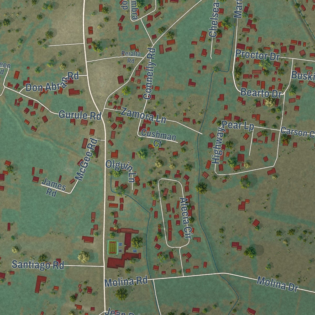 Second close-up of the map of Peralta, New Mexico print showing more streets and buildings