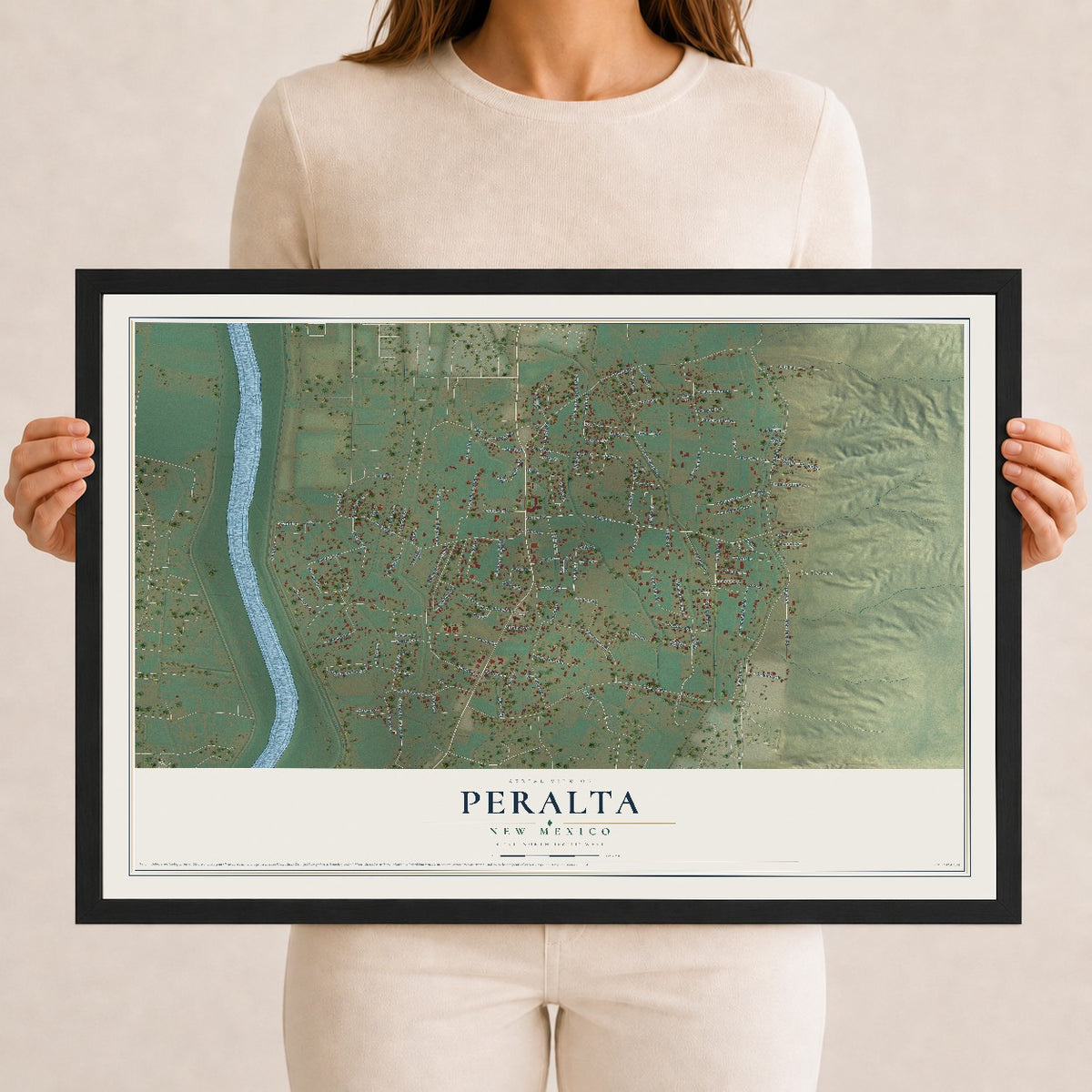 Map of Peralta, New Mexico, 12 x 18 inch print in a black wood frame