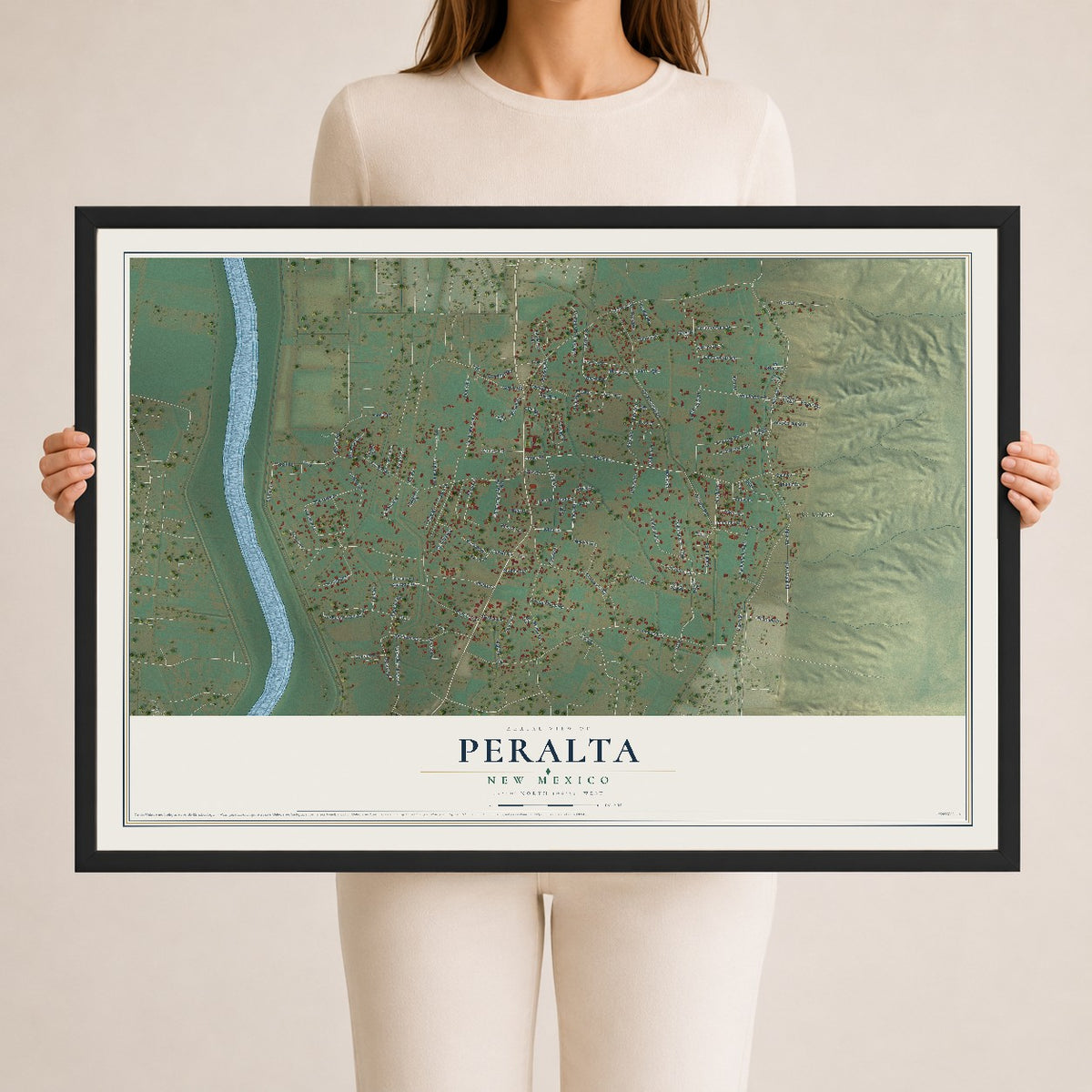 Map of Peralta, New Mexico, 24 x 36 inch print in a black wood frame