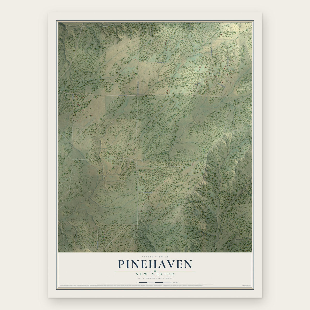 Pinehaven, New Mexico map print, the full design