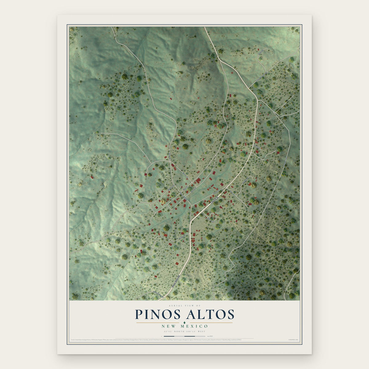 Pinos Altos, New Mexico map print, the full design