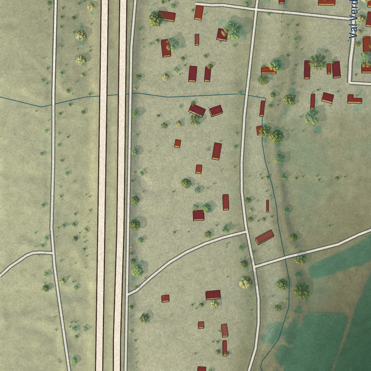 Close-up of the map of Polvadera, New Mexico print showing street and building detail