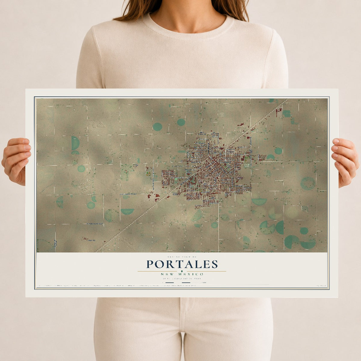 Map of Portales, New Mexico, 12 x 18 inch unframed archival matte print