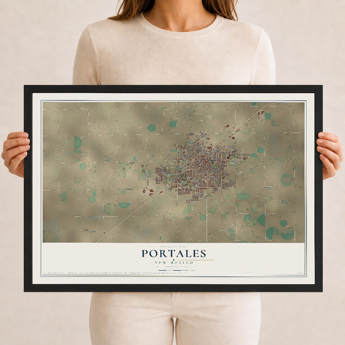 Map of Portales, New Mexico, 12 x 18 inch print in a black wood frame