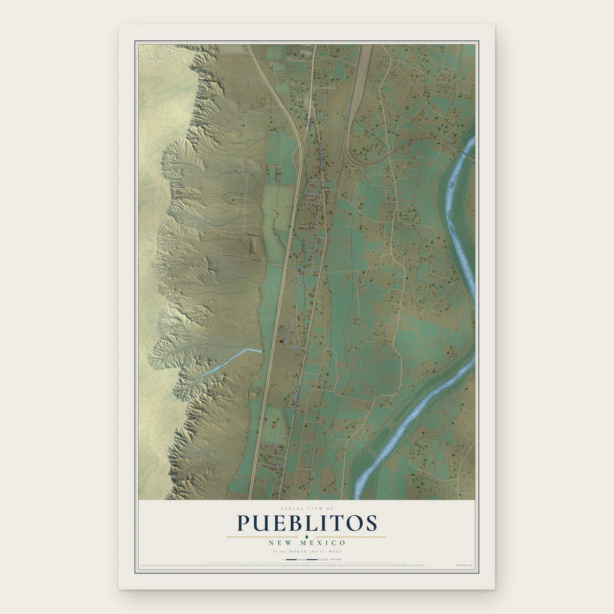 Pueblitos, New Mexico map print, the full design