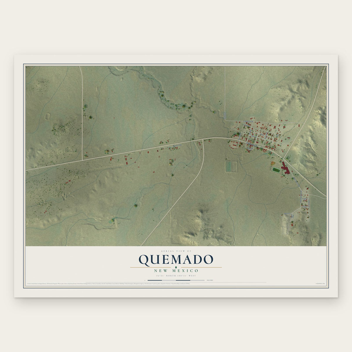 Quemado, New Mexico map print, the full design