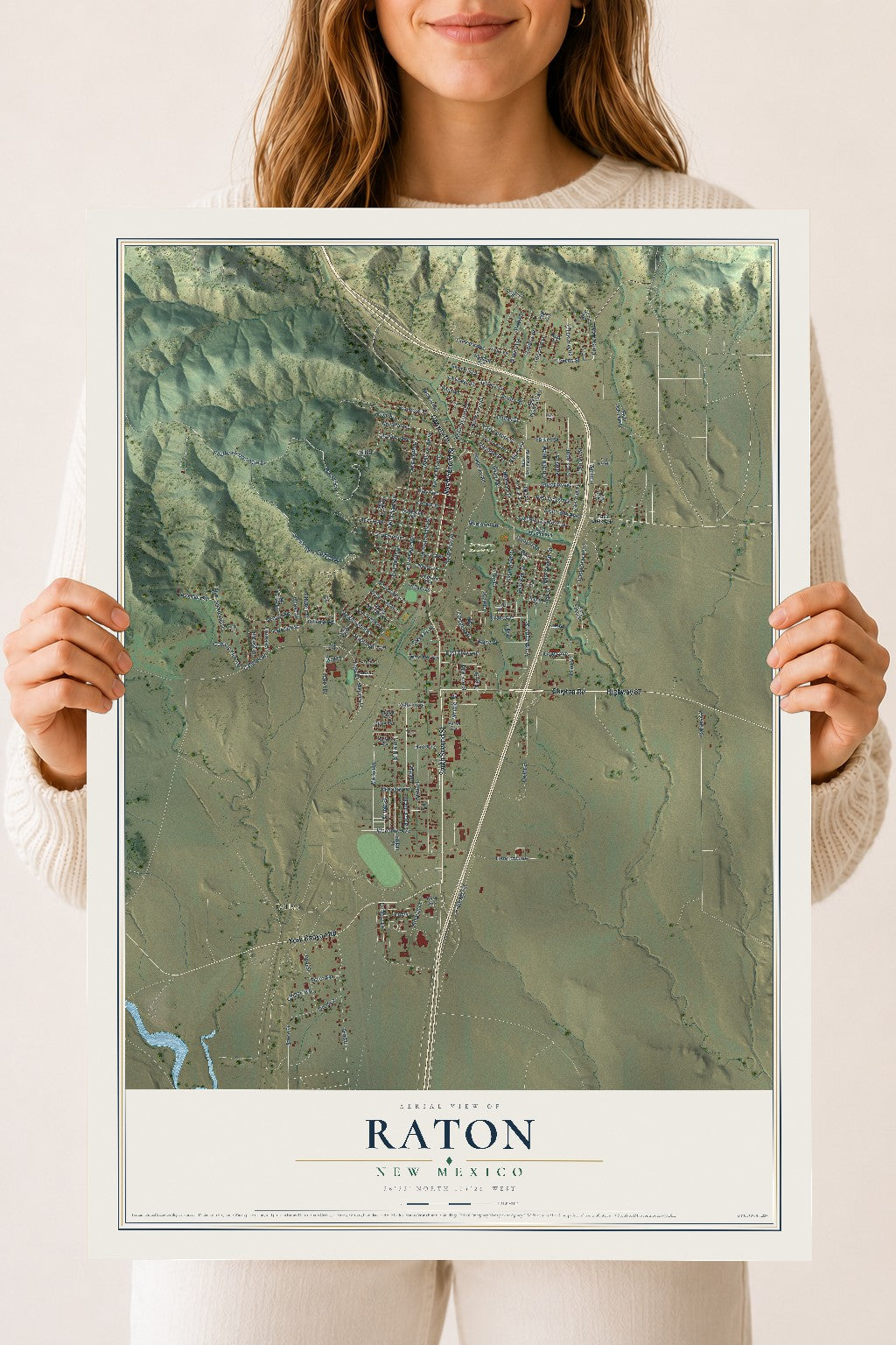 Map of Raton, New Mexico, 18 x 24 inch unframed archival matte print