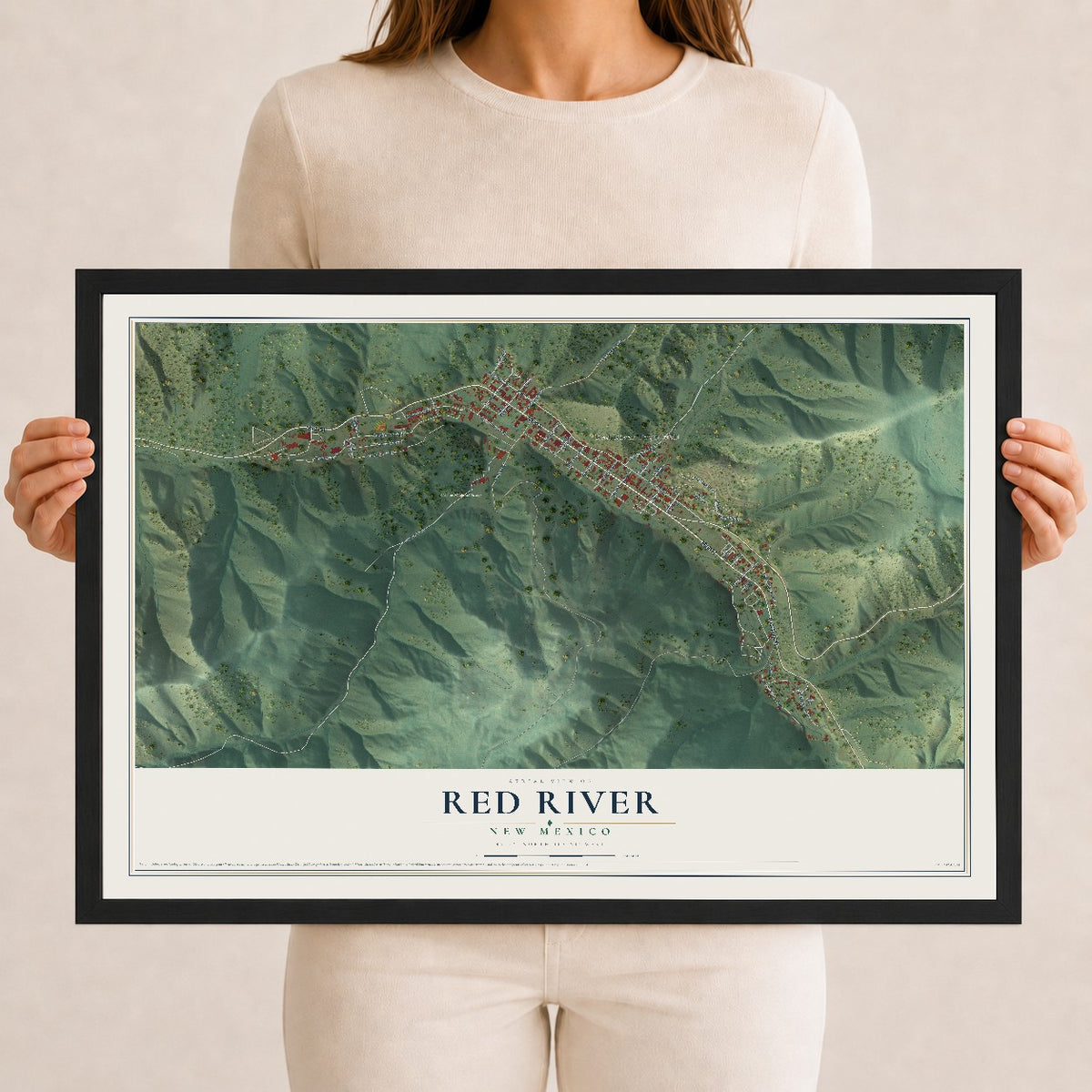 Map of Red River, New Mexico, 12 x 18 inch print in a black wood frame