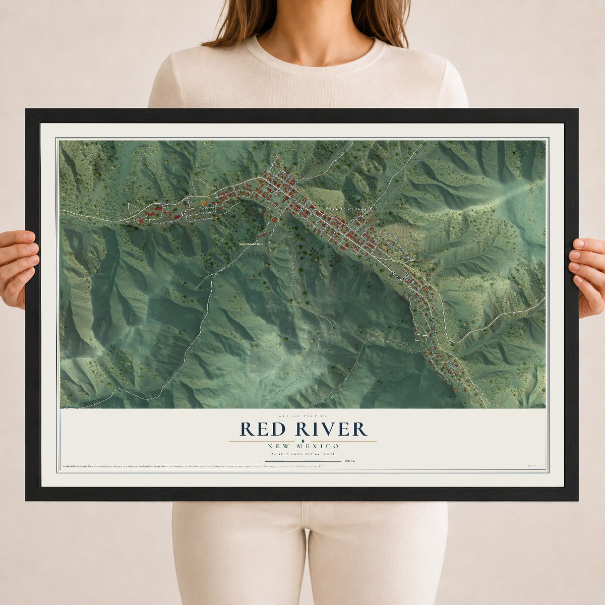 Map of Red River, New Mexico, 18 x 24 inch print in a black wood frame