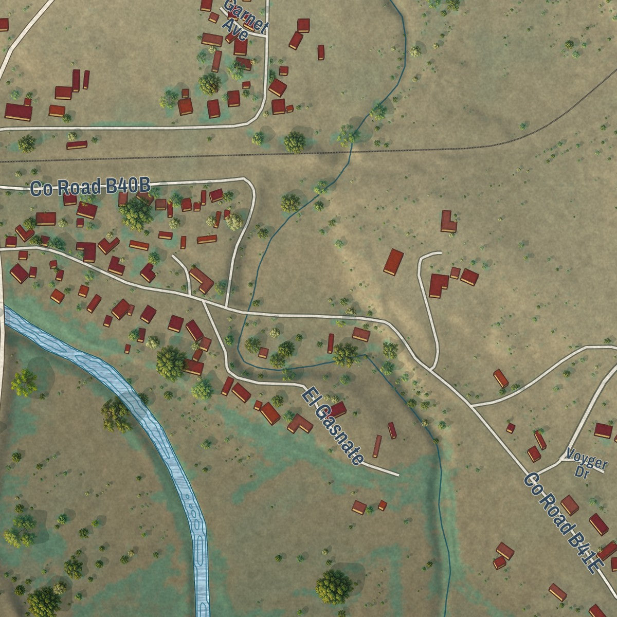 Close-up of the map of Ribera, New Mexico print showing street and building detail