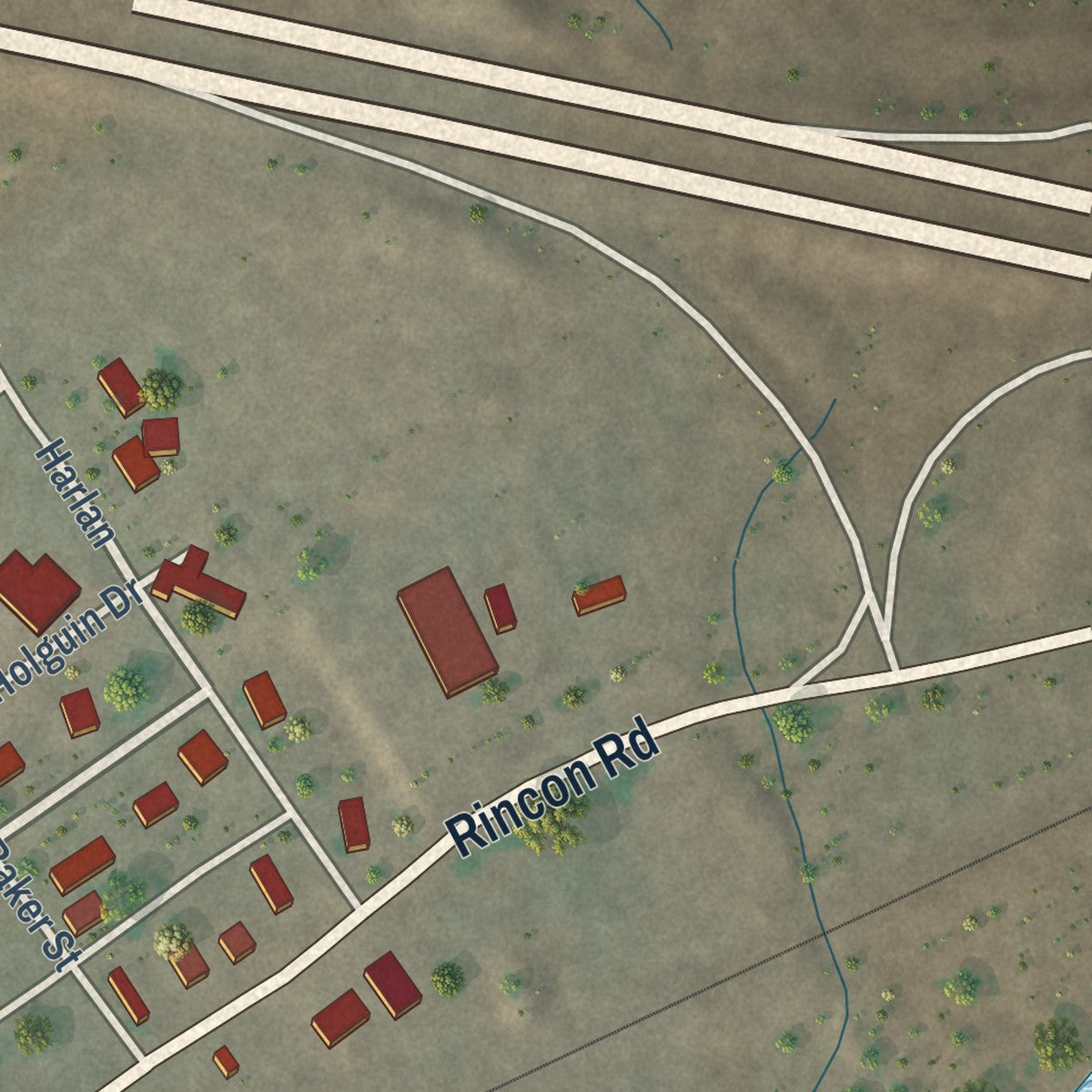 Close-up of the map of Rincon, New Mexico print showing street and building detail