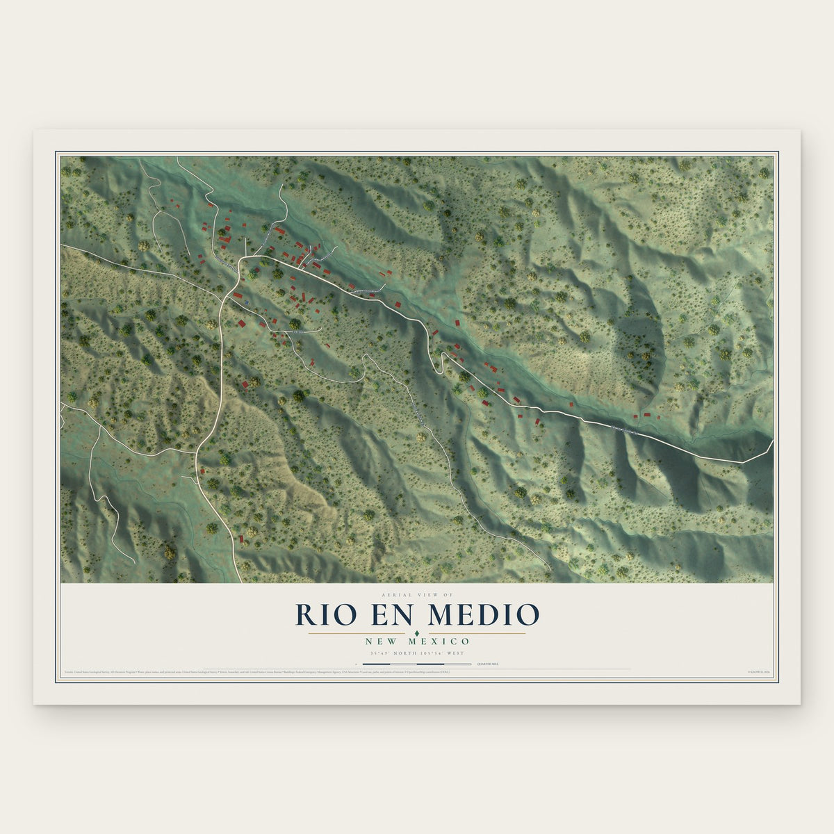 Rio en Medio, New Mexico map print, the full design