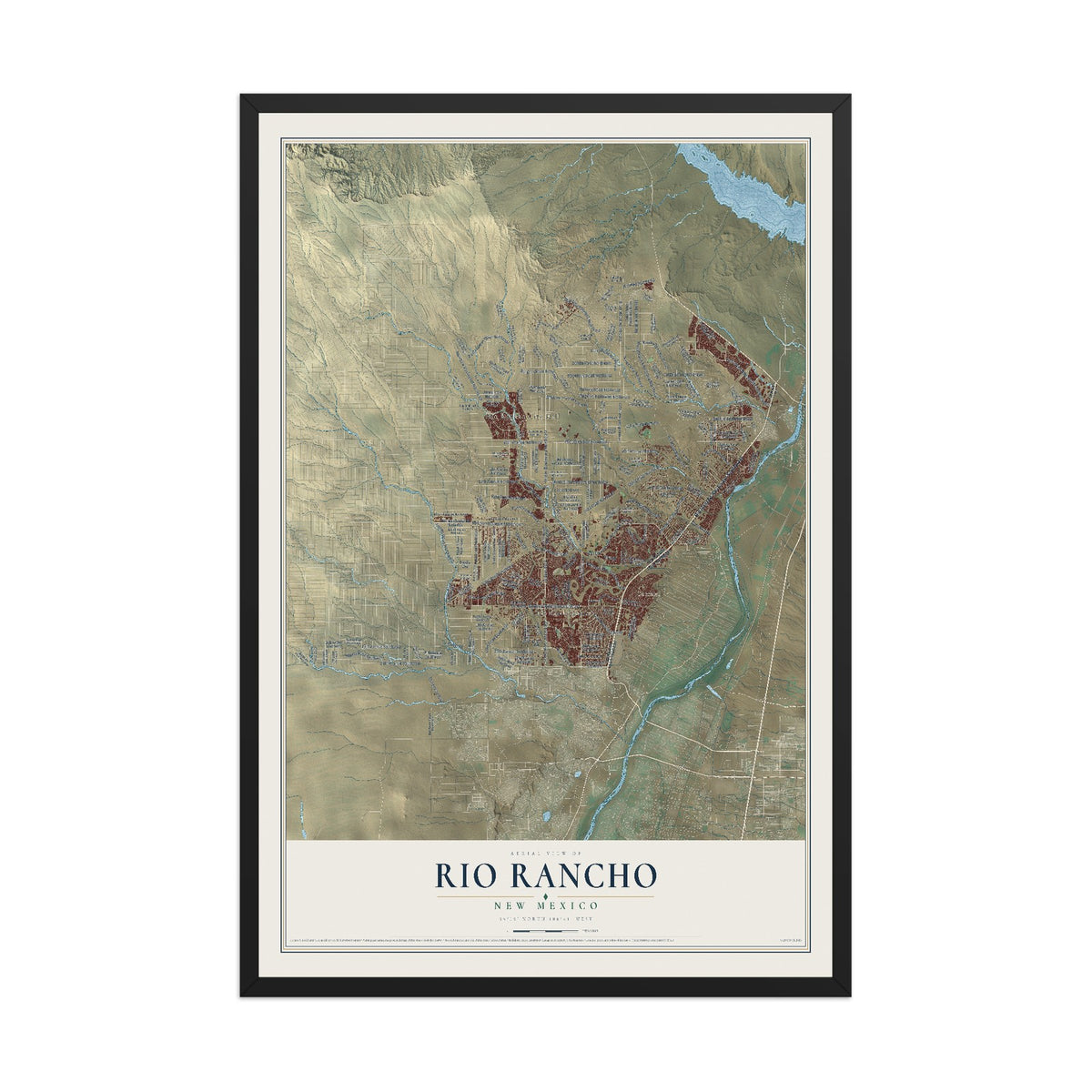 Map of Rio Rancho, New Mexico, 12 x 18 inch print in a black wood frame
