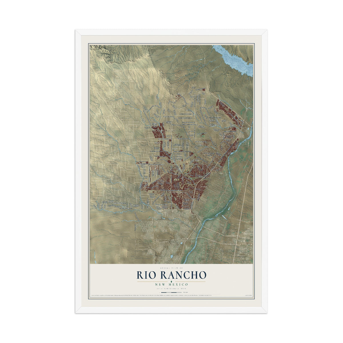 Map of Rio Rancho, New Mexico, 12 x 18 inch print in a white wood frame
