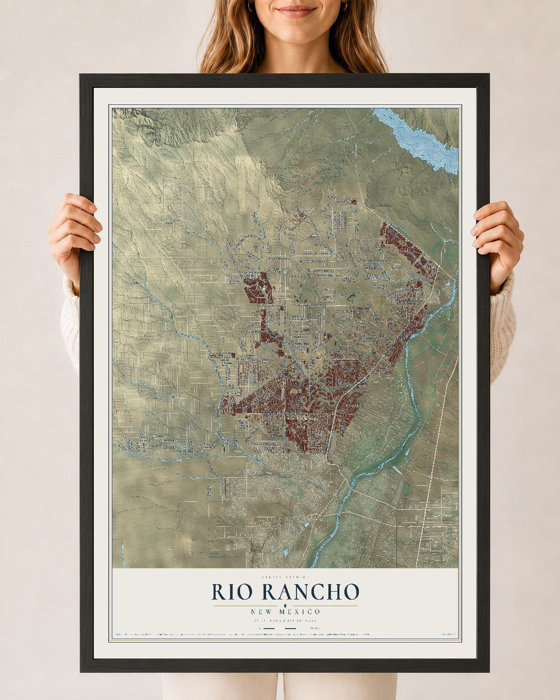 Map of Rio Rancho, New Mexico, 24 x 36 inch print in a black wood frame
