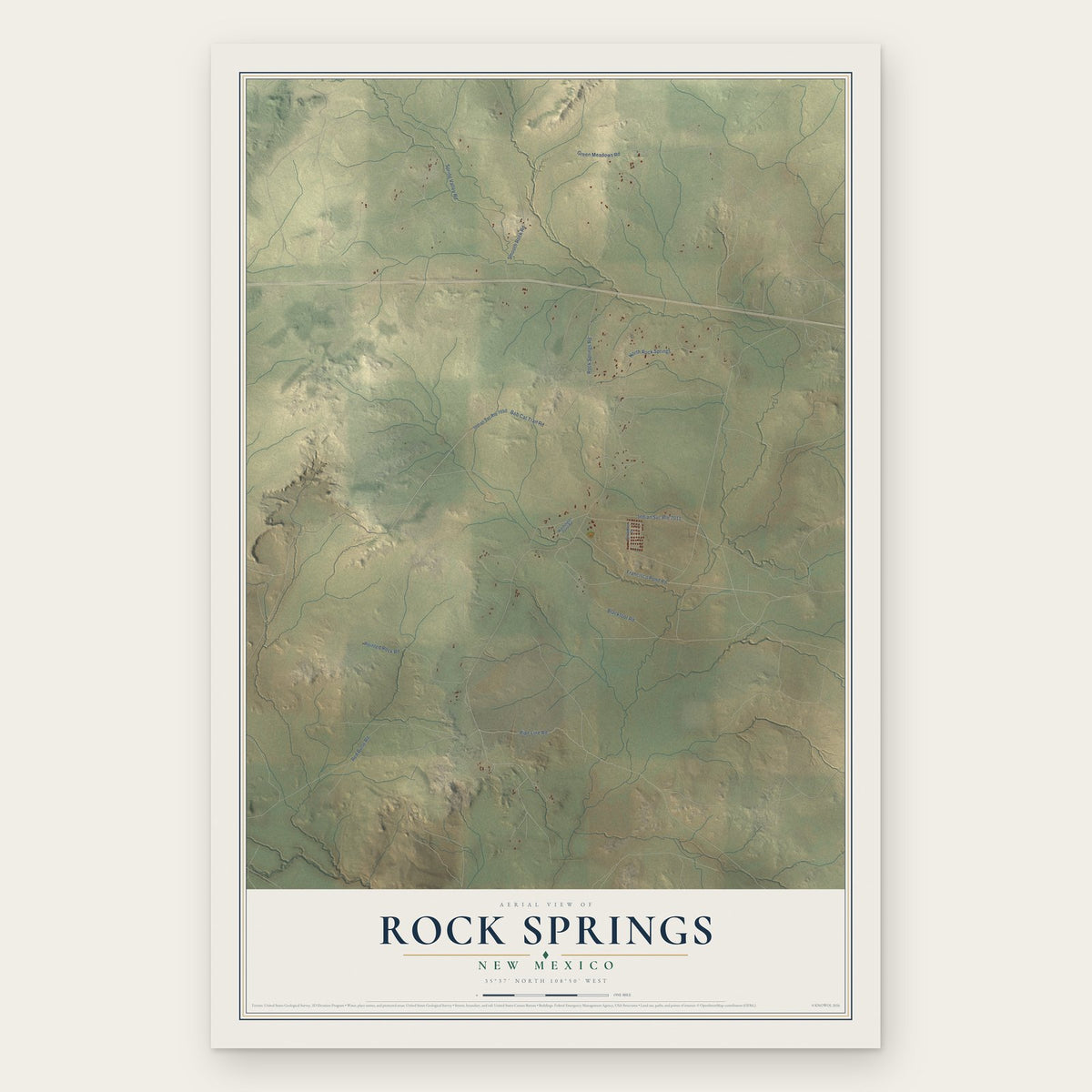Rock Springs, New Mexico map print, the full design