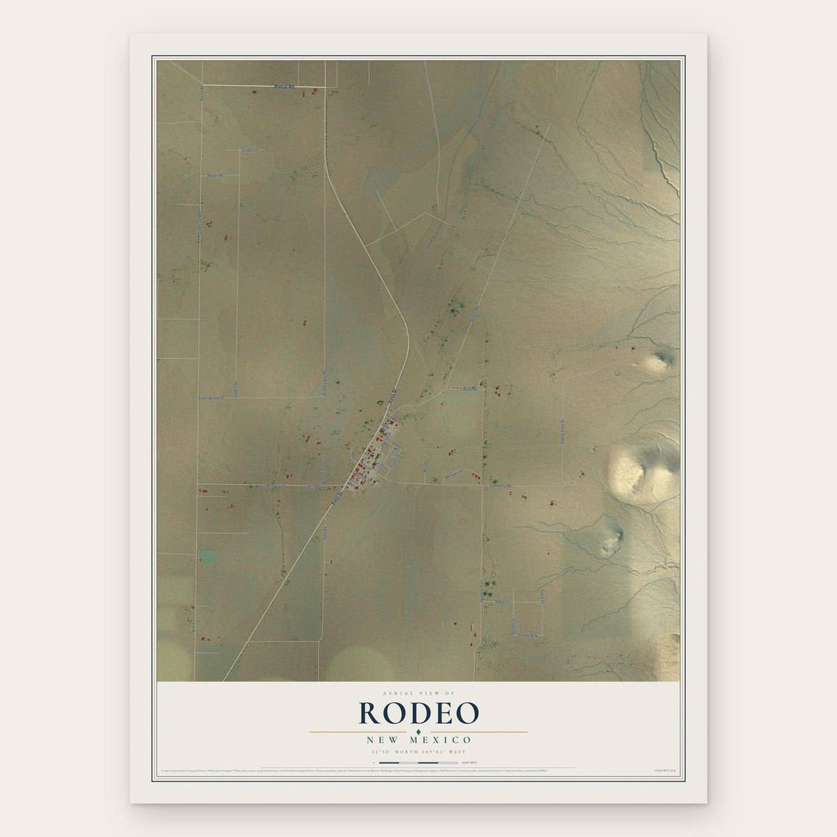 Rodeo, New Mexico map print, the full design
