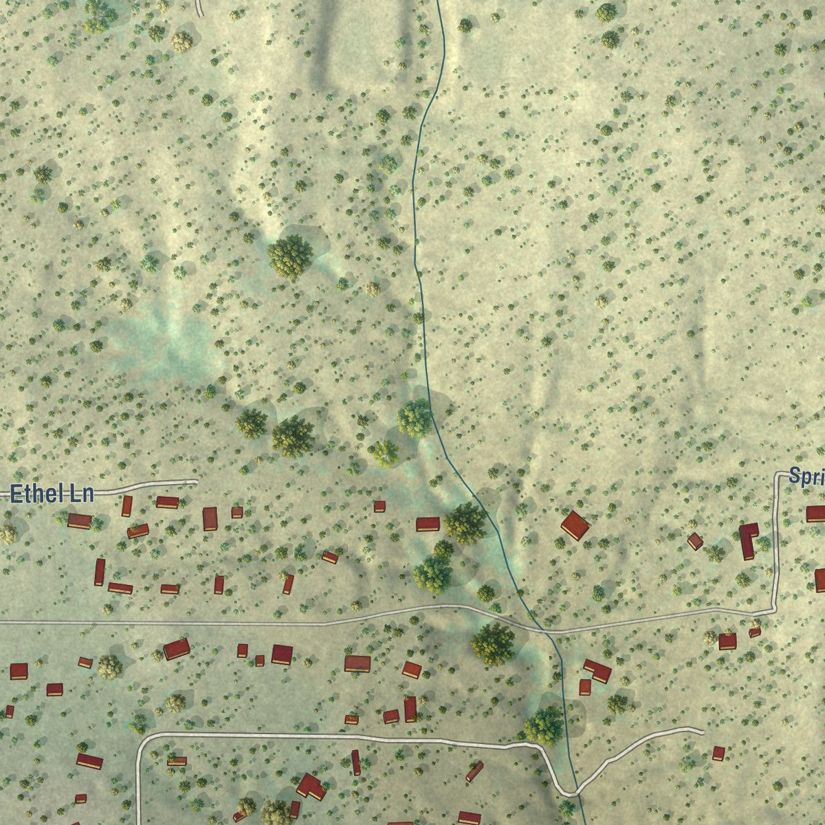 Close-up of the map of Rosedale, New Mexico print showing street and building detail