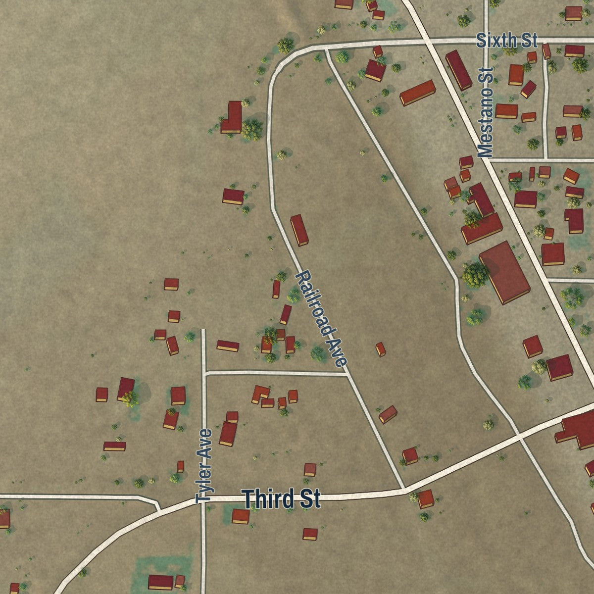 Second close-up of the map of Roy, New Mexico print showing more streets and buildings