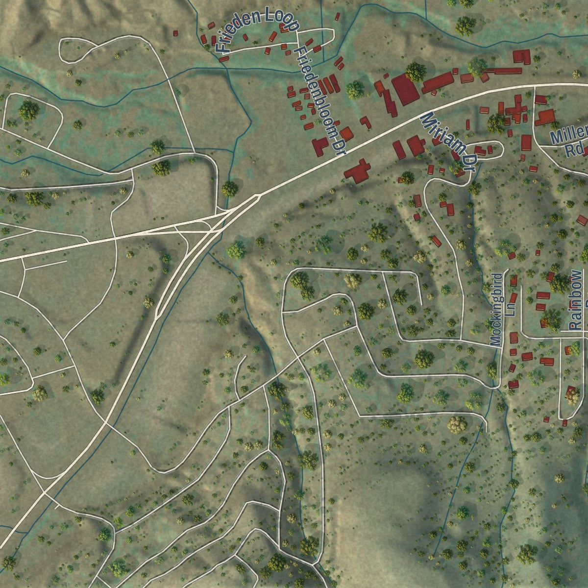 Second close-up of the map of Ruidoso Downs, New Mexico print showing more streets and buildings