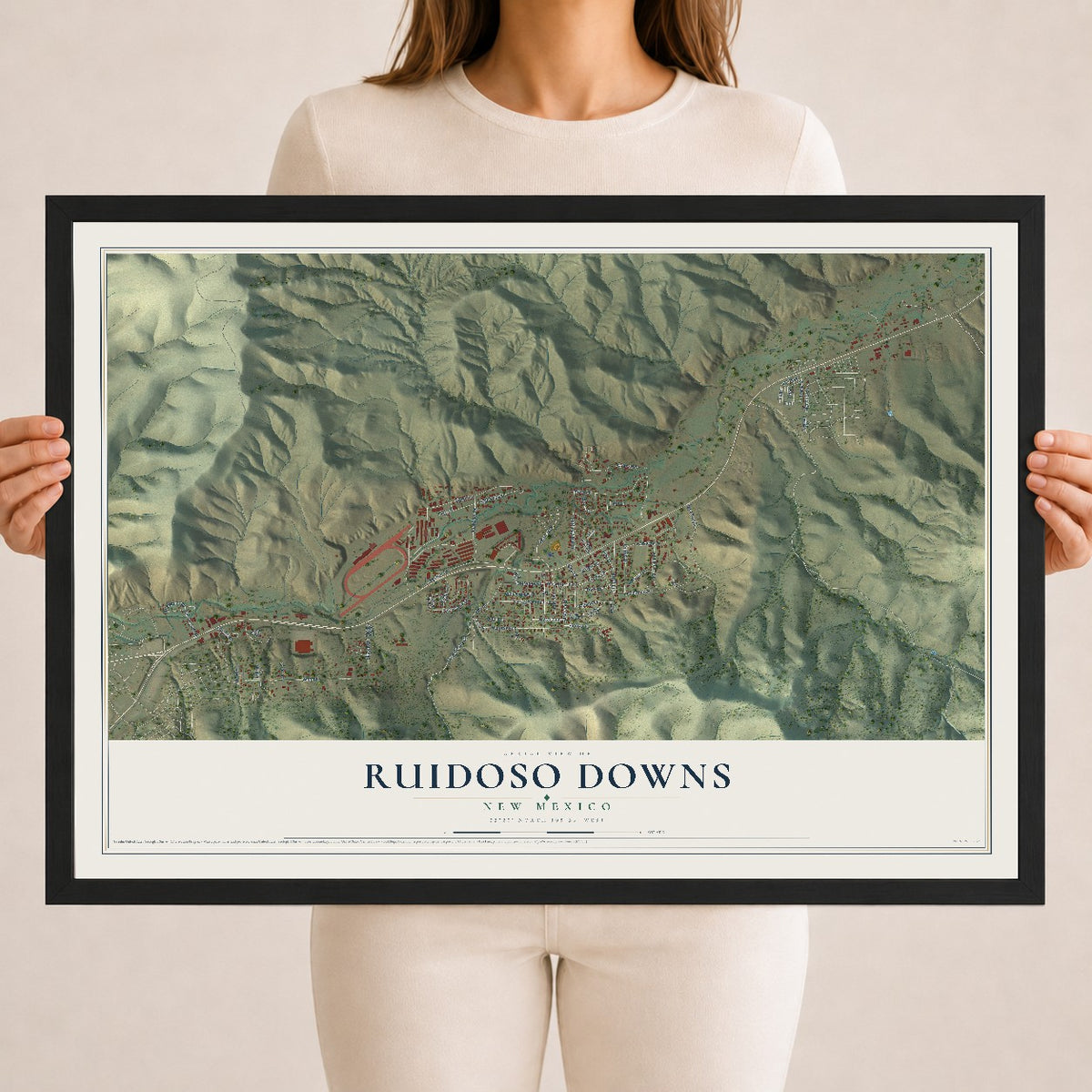 Map of Ruidoso Downs, New Mexico, 18 x 24 inch print in a black wood frame