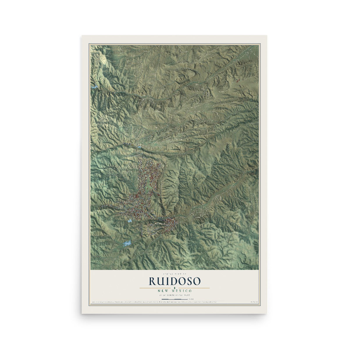 Map of Ruidoso, New Mexico, 12 x 18 inch unframed archival matte print