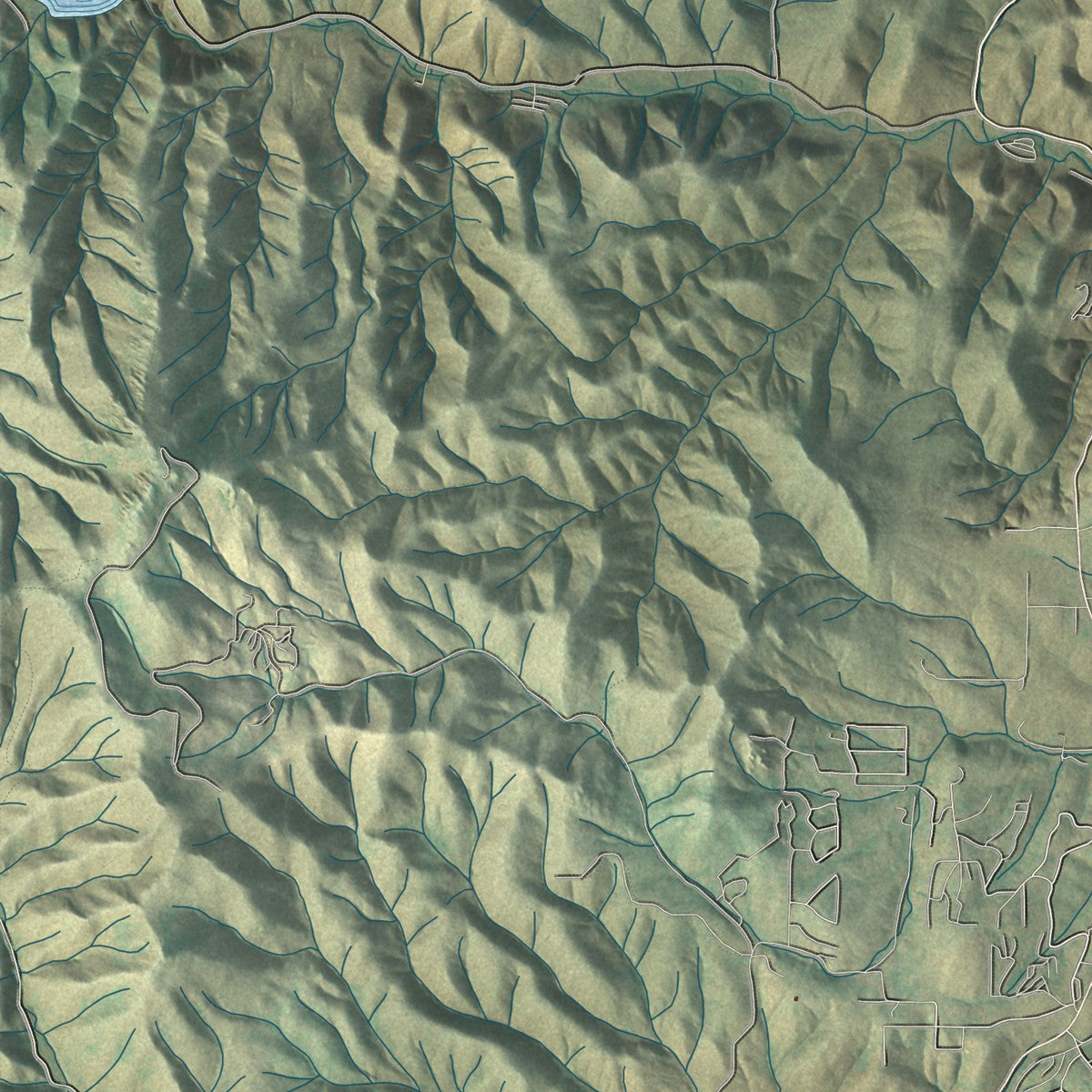 Second close-up of the map of Ruidoso, New Mexico print showing more streets and buildings
