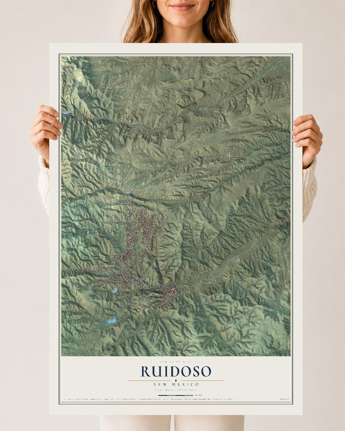 Map of Ruidoso, New Mexico, 24 x 36 inch unframed archival matte print