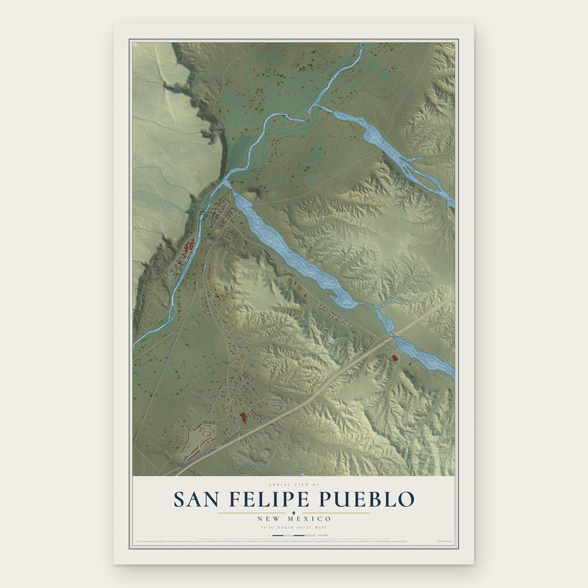 San Felipe Pueblo, New Mexico map print, the full design