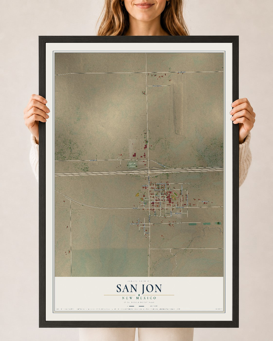 Map of San Jon, New Mexico, 24 x 36 inch print in a black wood frame