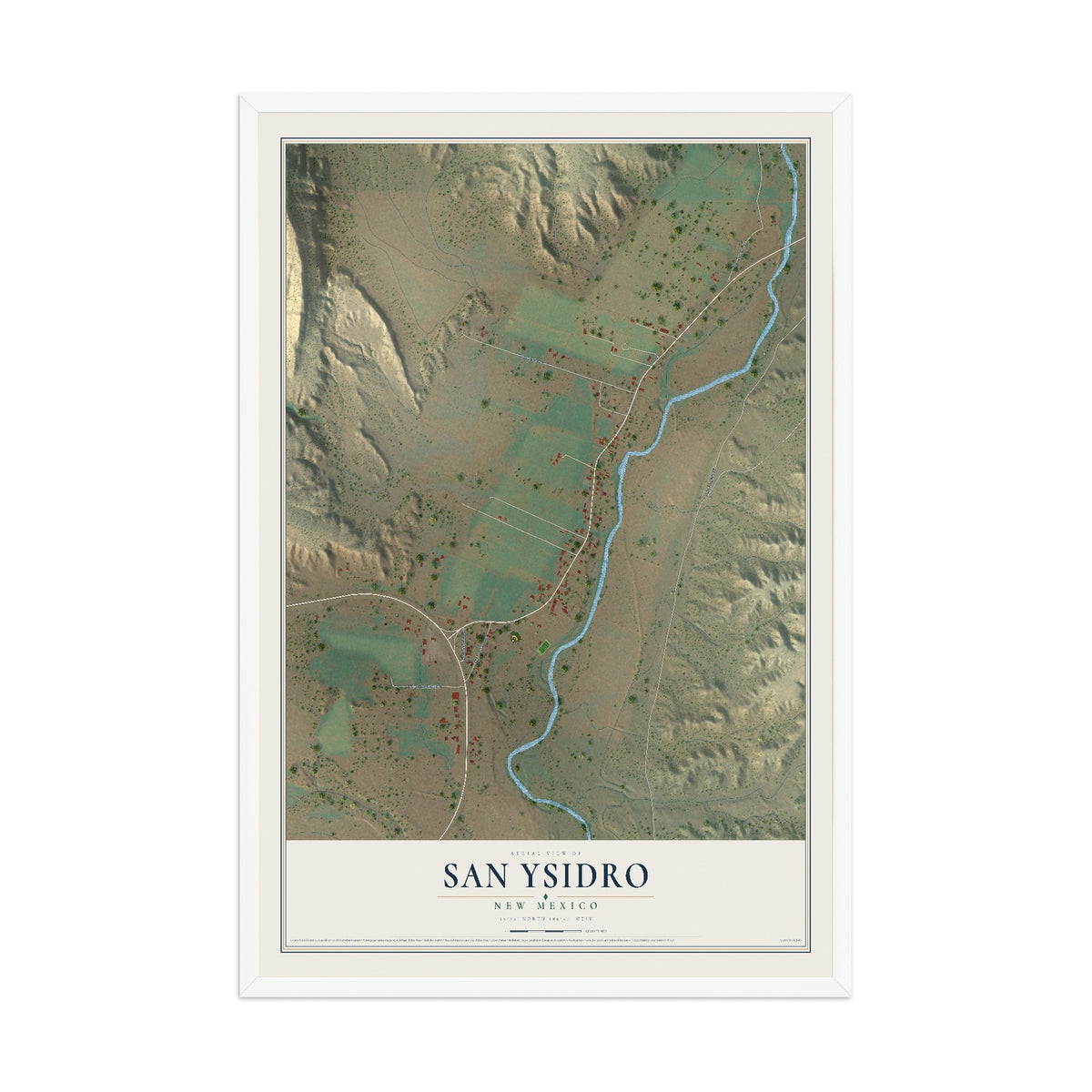 Map of San Ysidro, New Mexico, 12 x 18 inch print in a white wood frame