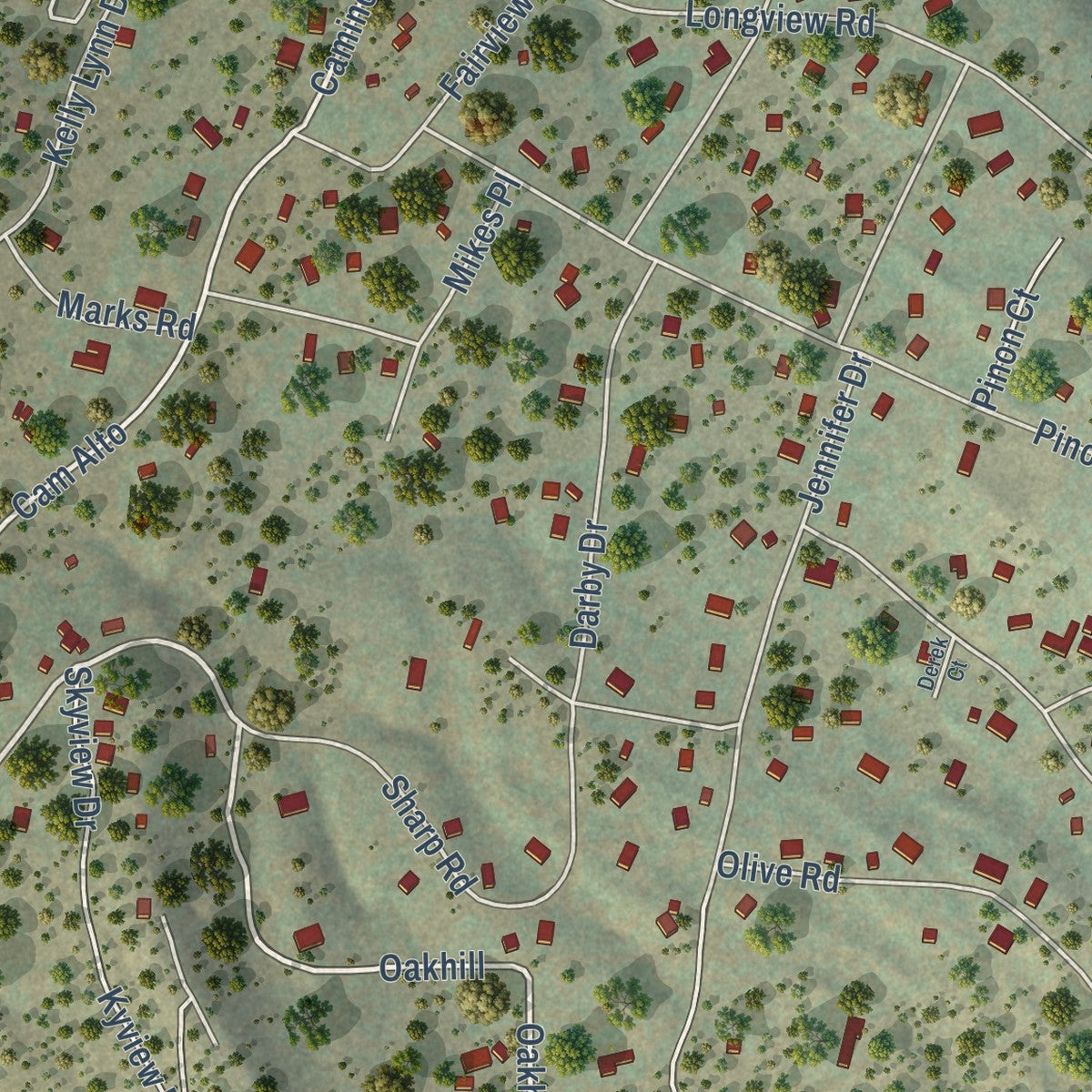 Close-up of the map of Sandia Knolls, New Mexico print showing street and building detail