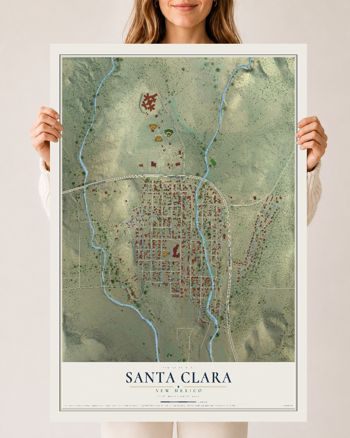 Map of Santa Clara, New Mexico, 24 x 36 inch unframed archival matte print