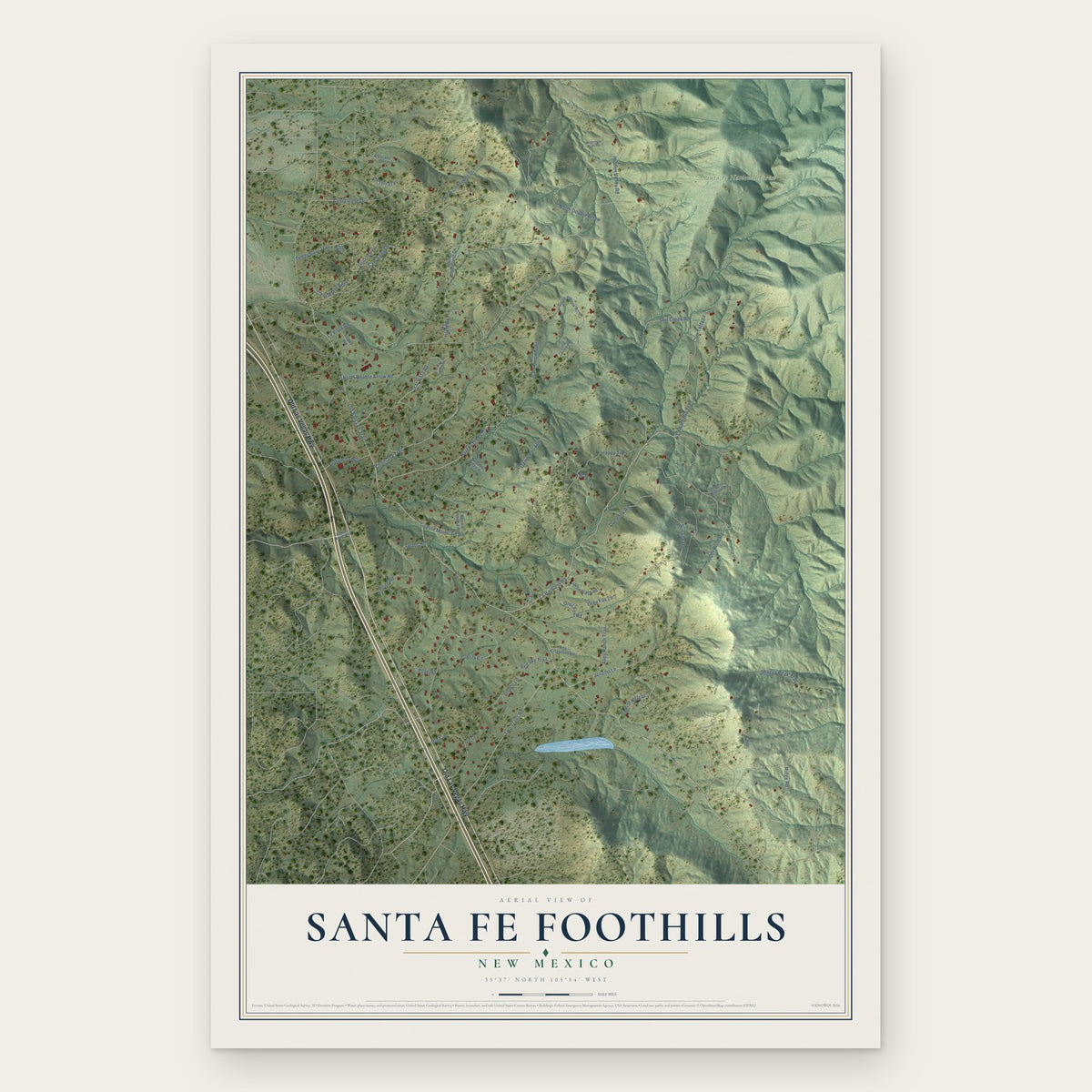 Santa Fe Foothills, New Mexico map print, the full design