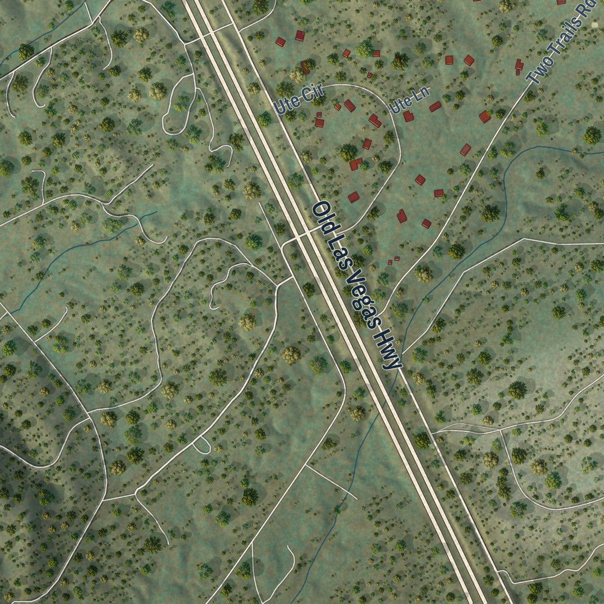 Close-up of the map of Santa Fe Foothills, New Mexico print showing street and building detail