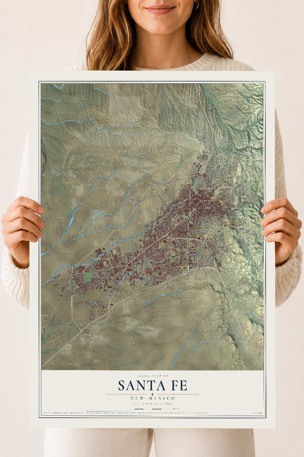 Map of Santa Fe, New Mexico, 18 x 24 inch unframed archival matte print