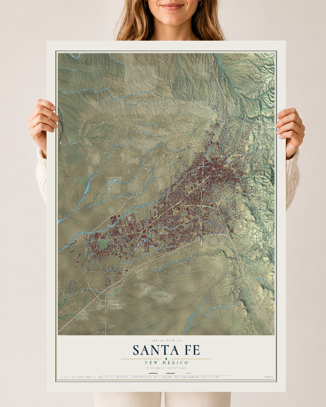 Map of Santa Fe, New Mexico, 24 x 36 inch unframed archival matte print