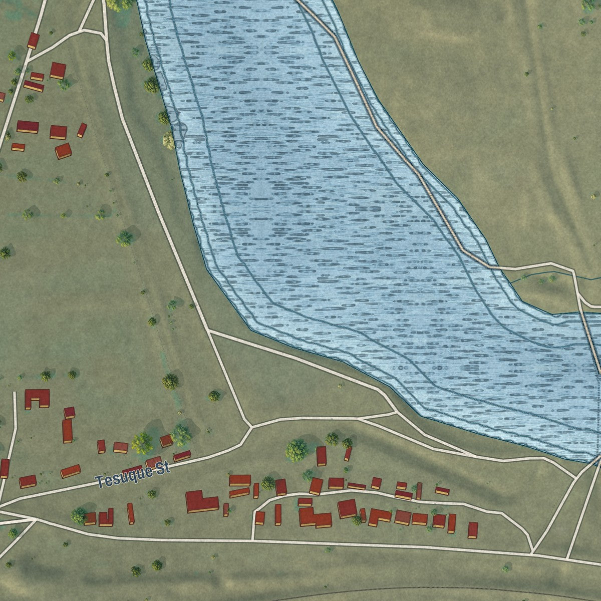 Close-up of the map of Santo Domingo Pueblo, New Mexico print showing street and building detail