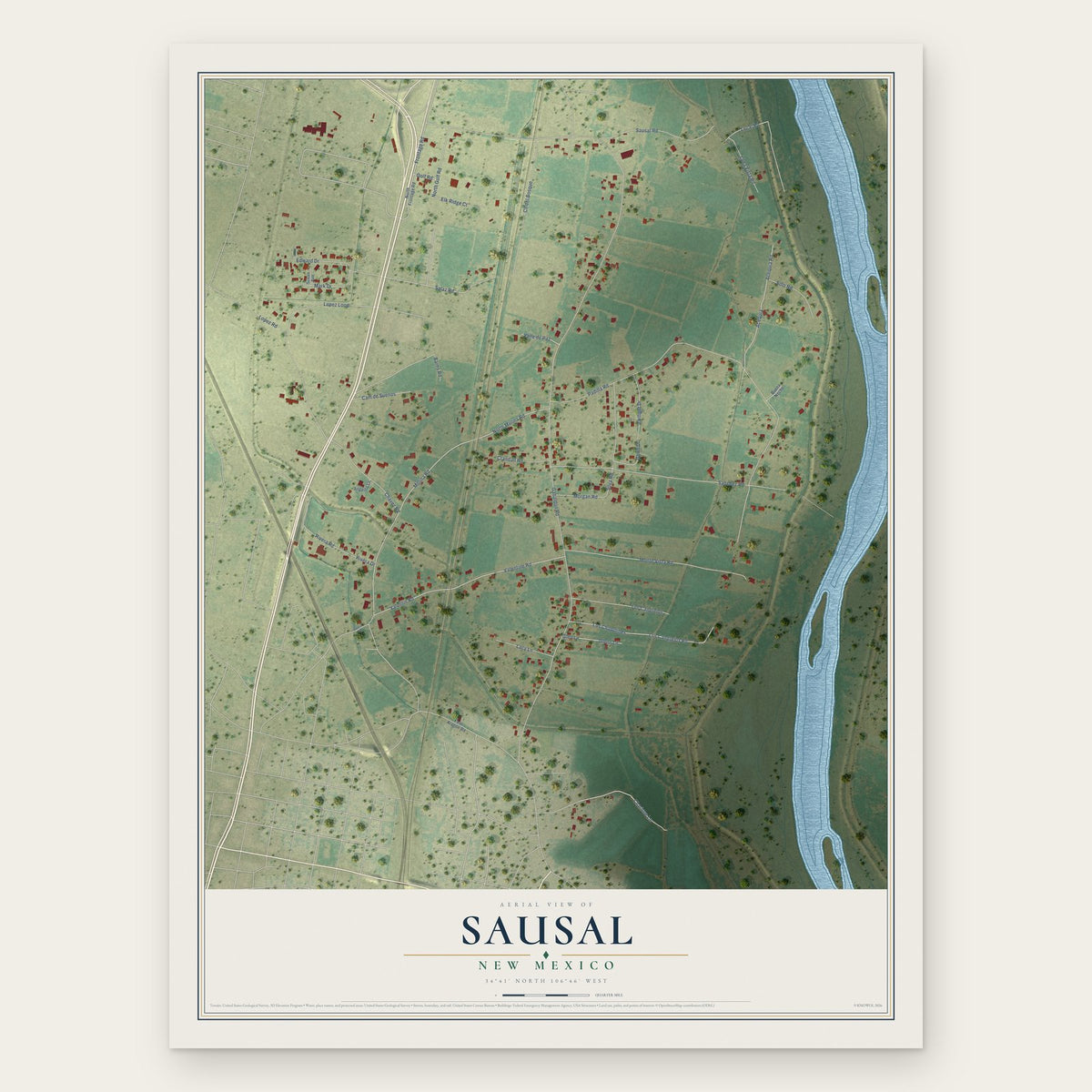 Sausal, New Mexico map print, the full design