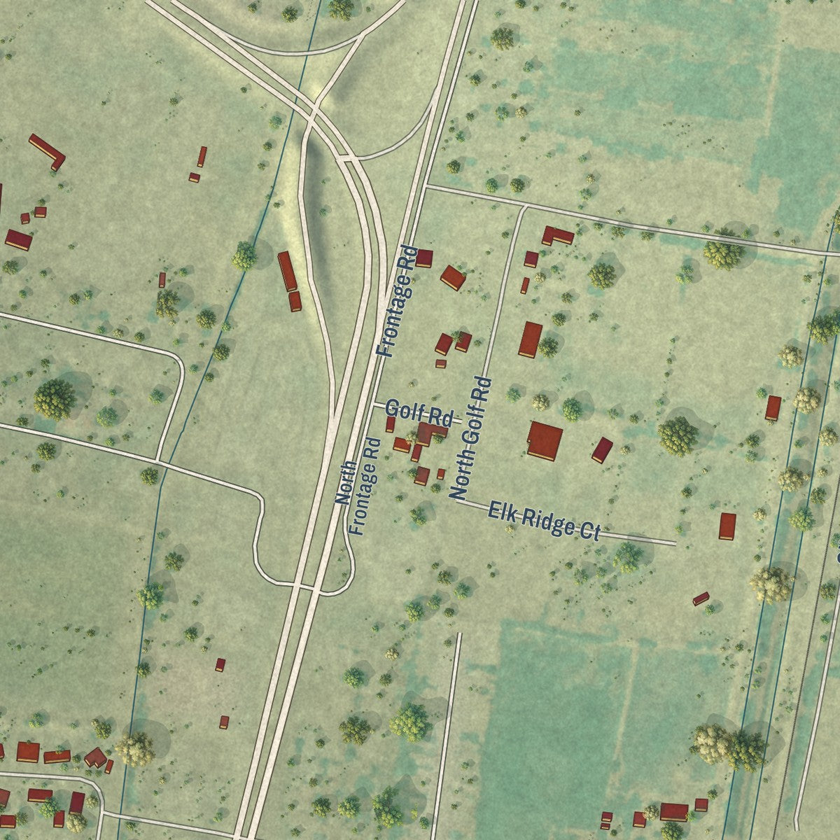 Close-up of the map of Sausal, New Mexico print showing street and building detail