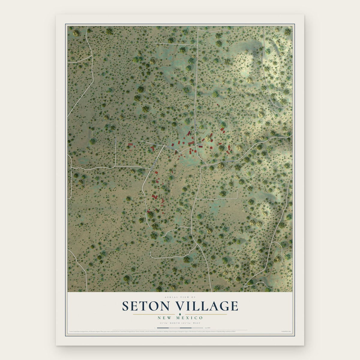 Seton Village, New Mexico map print, the full design