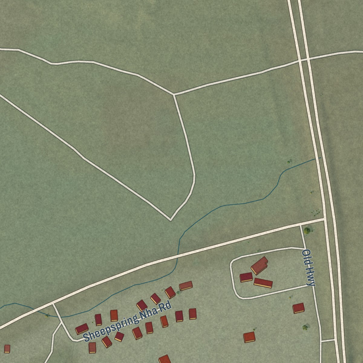 Close-up of the map of Sheep Springs, New Mexico print showing street and building detail