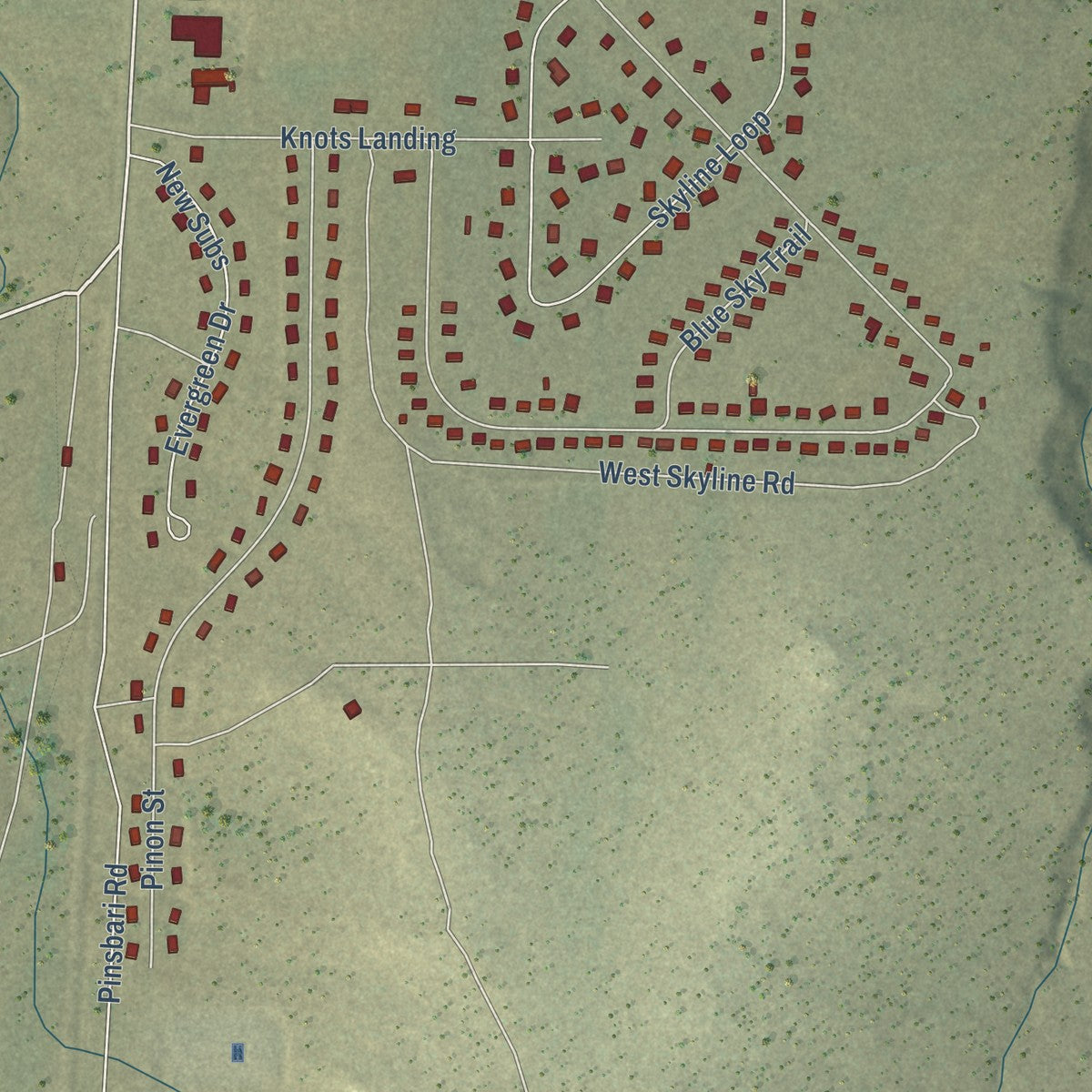 Close-up of the map of Skyline-Ganipa, New Mexico print showing street and building detail