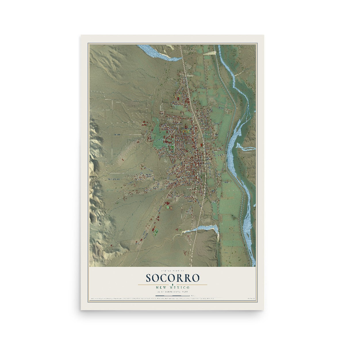 Map of Socorro, New Mexico, 12 x 18 inch unframed archival matte print
