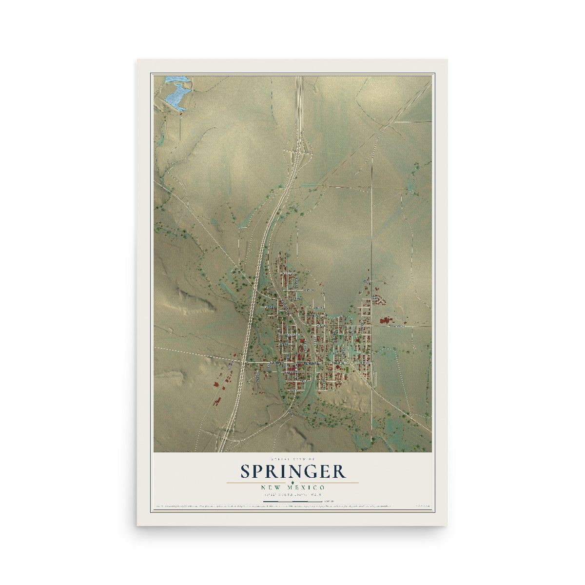 Map of Springer, New Mexico, 12 x 18 inch unframed archival matte print