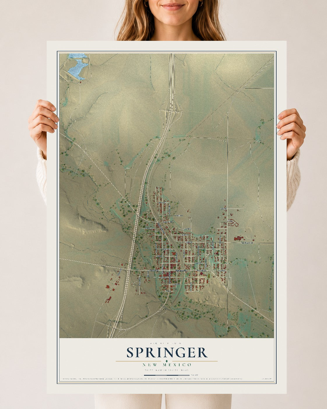 Map of Springer, New Mexico, 24 x 36 inch unframed archival matte print